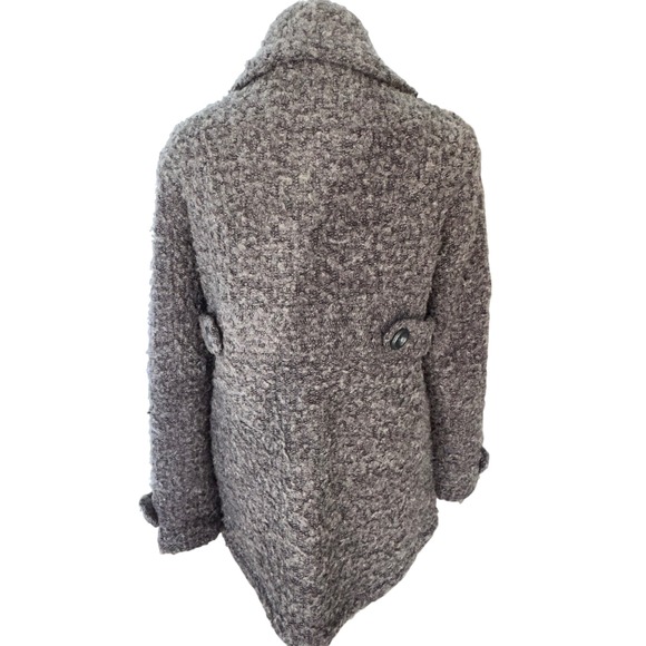 Saburoku Pea Coat Womens Japanese Wool Blend Boucle Jacket Gray Textured Y2K M - Picture 2 of 9
